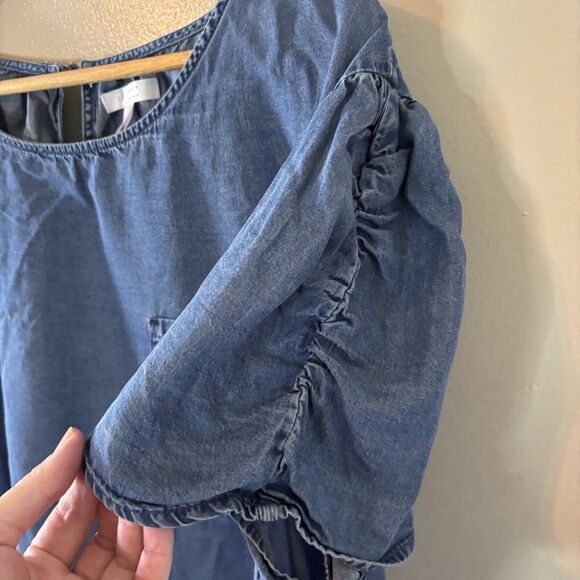 Lauren Conrad Chambray Top Blue Short Sleeves Shirt Womens Sz 3X - Picture 3 of 9